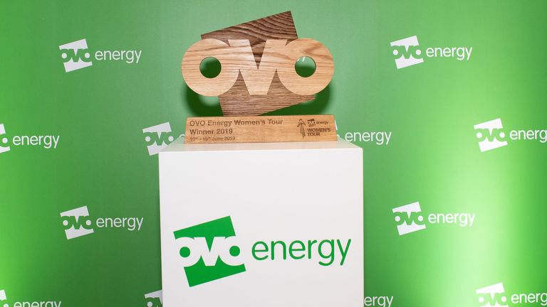 LONDON, ENGLAND - JUNE 04: Signage during the OVO Energy Ride Summit and Night Ride on June 04, 2019 in London, England. OVO Energy launched a series of Night Ride events designed to inspire greater cycling participation from women. OVO's first event took place in London with a peloton of riders on bikes illuminated with green LED lights taking in a route past the capital's most famous landmarks. (Photo by Jeremy O'Donnell/Getty Images for OVO Energy)