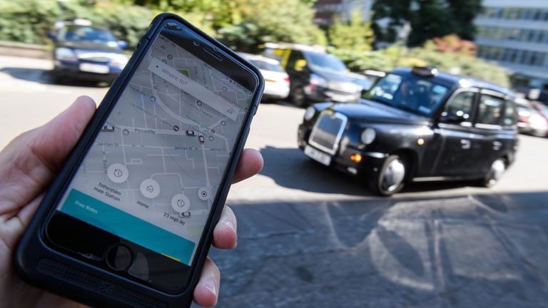 LONDON, ENGLAND - SEPTEMBER 22: In this Photo Illustration, a phone displays the Uber ride-hailing app on September 22, 2017 in London, England. The Transport Regulator has announced that it will not re-new the company's licence to operate in London as it's current service is "not fit and proper". (Photo by Leon Neal/Getty Images)