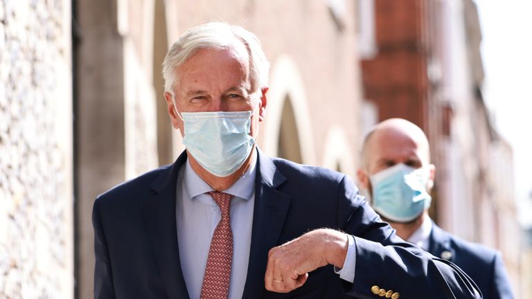 The European Commission's Head of Task Force for Relations with the United Kingdom, Michel Barnier arrives at the Department for Business, Energy and Industrial Strategy in Victoria Street, Westminster, London, to participate in ongoing talks on a post-Brexit free trade agreement.