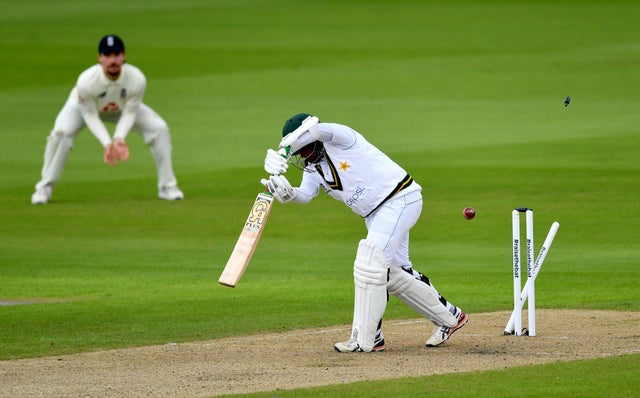 Pakistan's Abid Ali being bowled by England's Jofra Archer during day one of the First Test match at the Emirates Old Trafford, Manchester