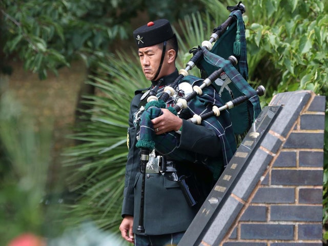 Piper Colour Sergeant Lil Bahadur Gurung attends the VJ Day National Remembrance event, held at the National Memorial Arboretum in Staffordshire, Britain