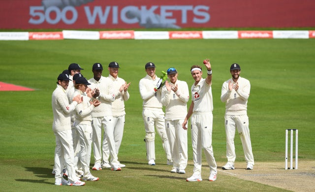 Stuart Broad celebrates after taking the wicket of West Indies batsman Kraigg Brathwaite. It was a milestone wicket in his career, reaching his 500th Test Wicket for England. They went on to beat the West Indies in Manchester and therefore win the series 2-1