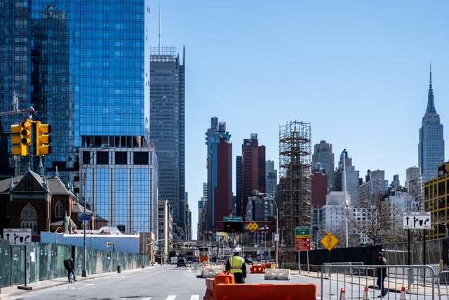 Empty street is seen near Lincoln tunnel 