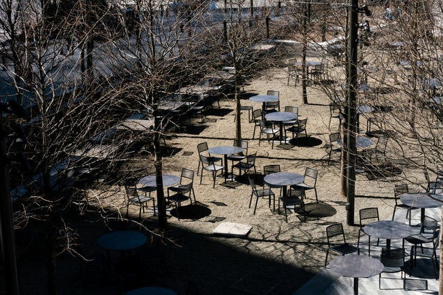 Empty chairs are seen near Hudson yards