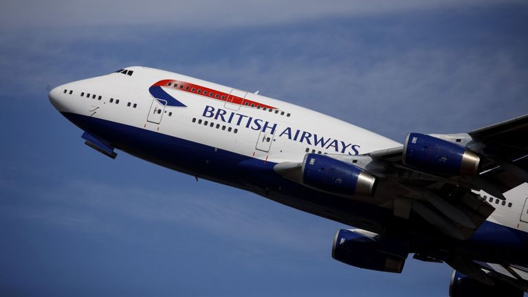 A British Airways aeroplane takes off from the runway at Heathrow Airport's Terminal 5 in west London, on September 13, 2019