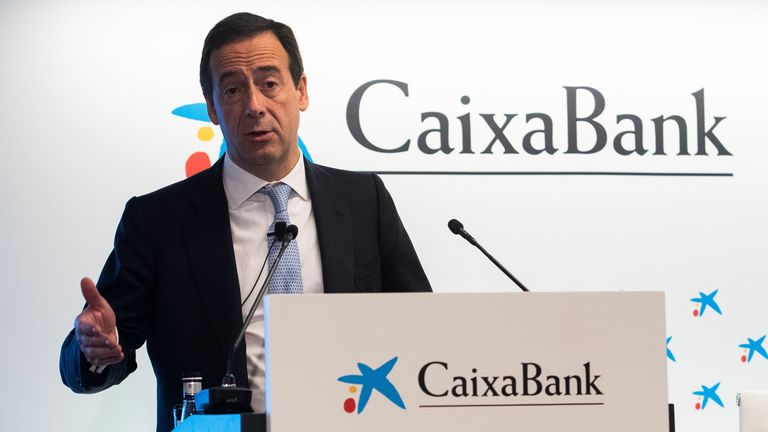 CaixaBank's Chief Executive Officer Gonzalo Gortazar gives a press conference to announce the company's 2018 annual results in Valencia on February 1, 2019