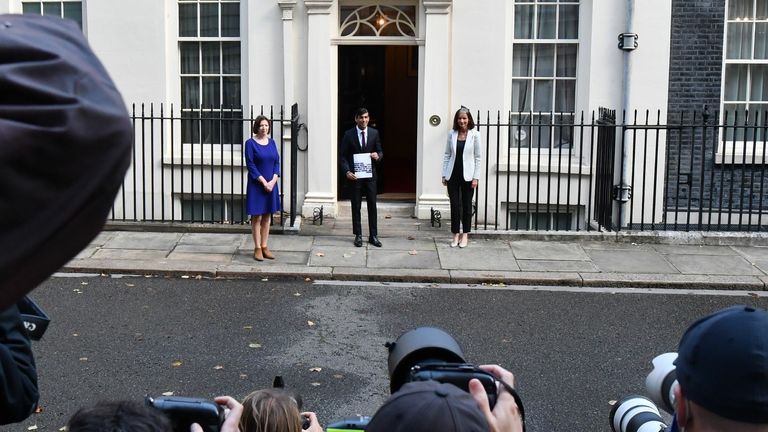 The chancellor (c) is joined by TUC general secretary Frances O'Grady (l) and the CBI's Dame Carolyn Fairbairn at a photocall for his Winter Economic Plan