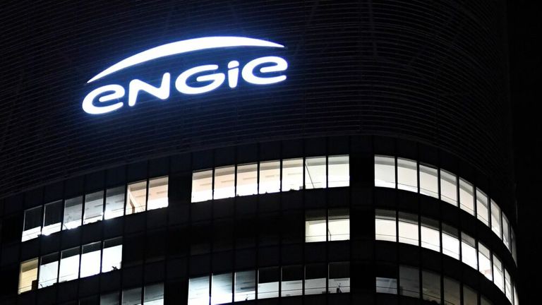 A picture taken on the esplanade of the business district of La Defense, west of Paris, on November 28, 2017 shows a logo of Engie on the company headquarters' tower 