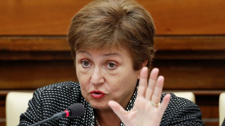 IMF Managing Director Kristalina Georgieva speaks during a conference hosted by the Vatican on economic solidarity, at the Vatican, February 5, 2020